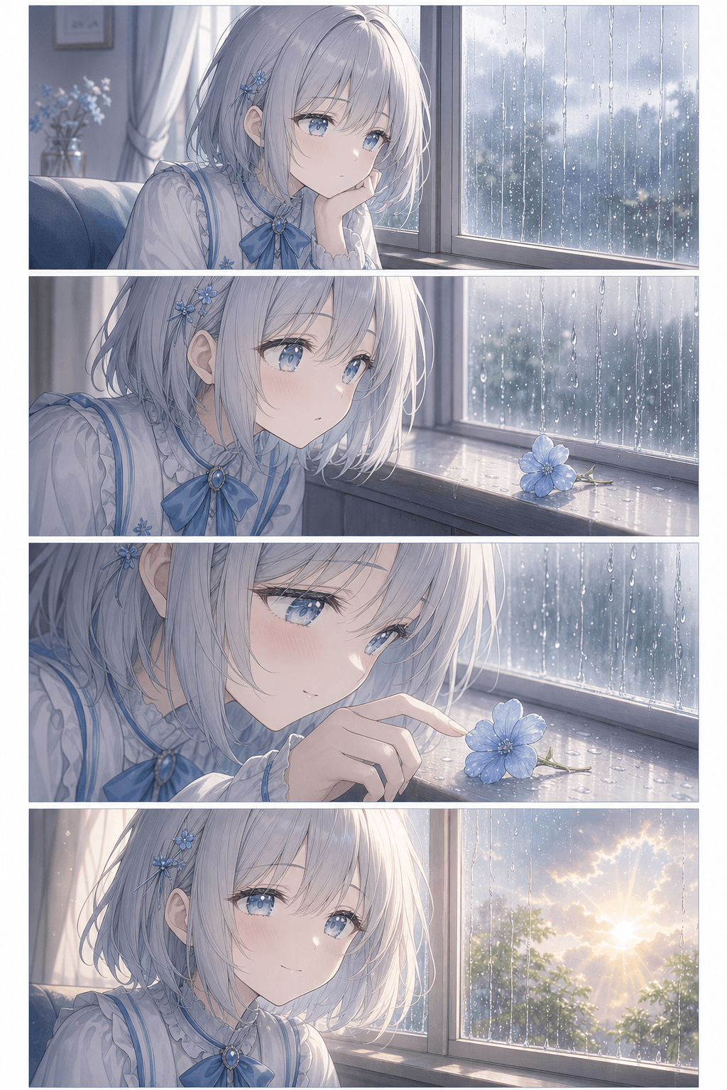 雨の日、青い花を見つけたよ