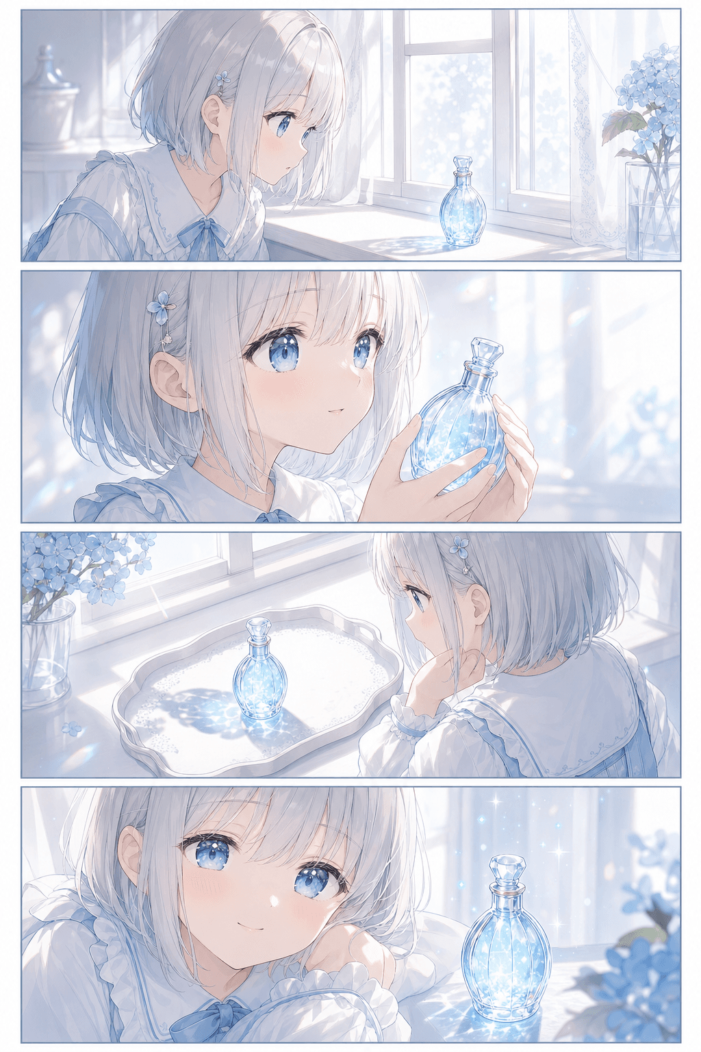 水色の小瓶に朝が透けたよ