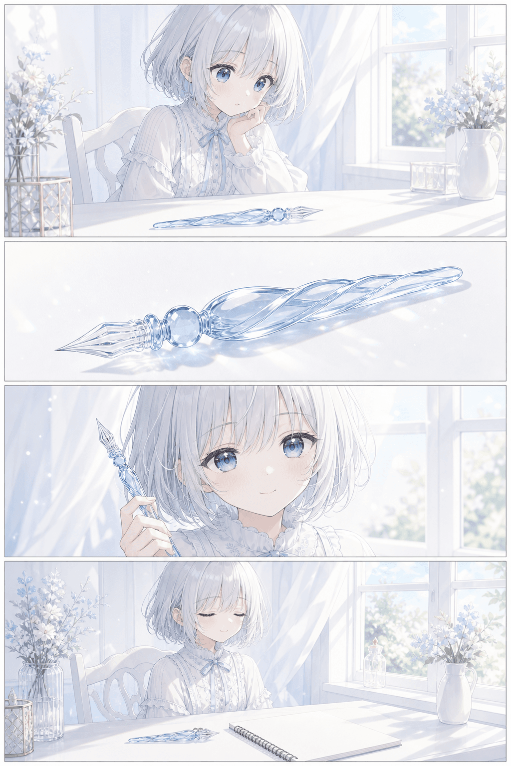 水色のガラスペンに朝が透けたよ