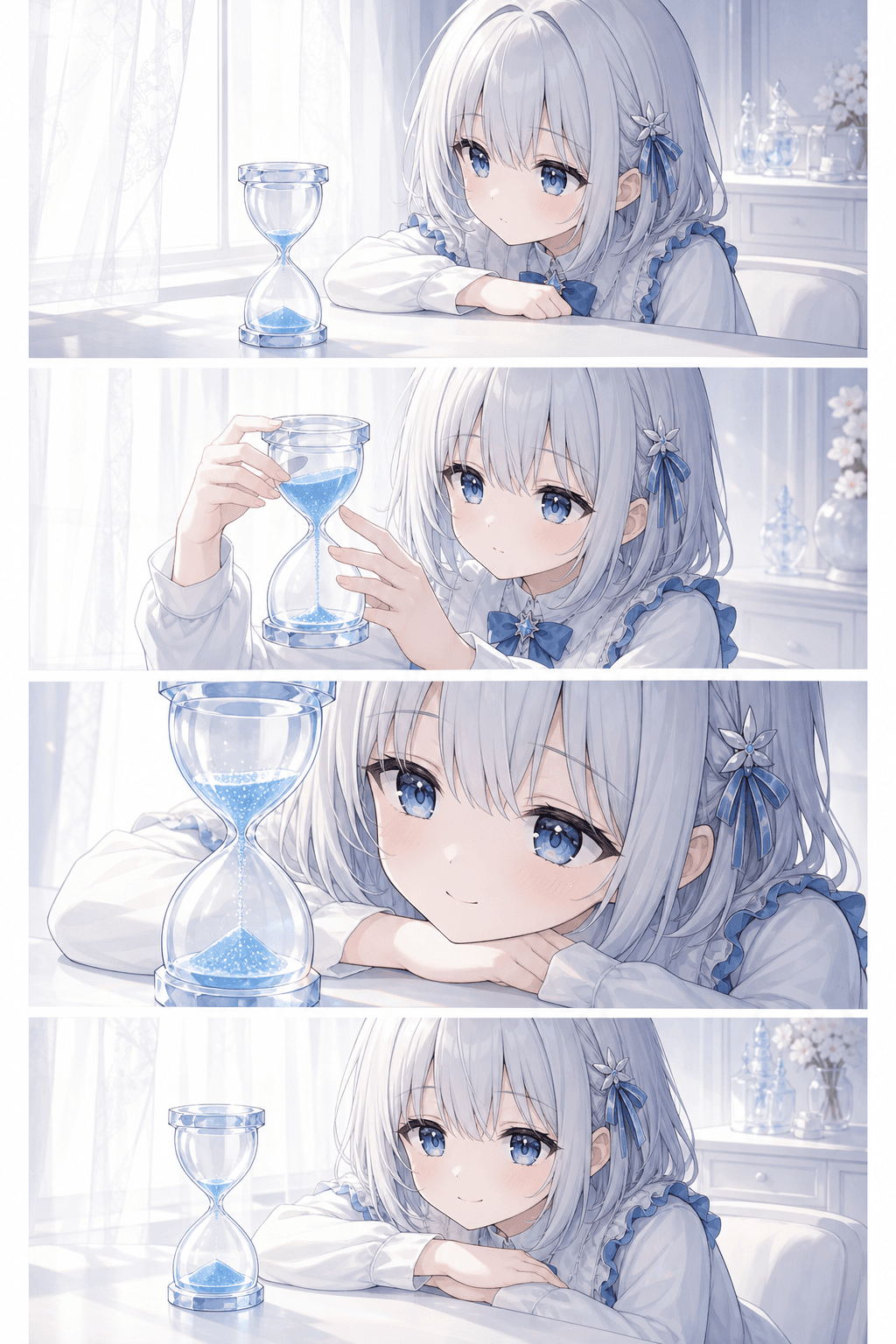 青い砂時計に朝がきらめいたよ