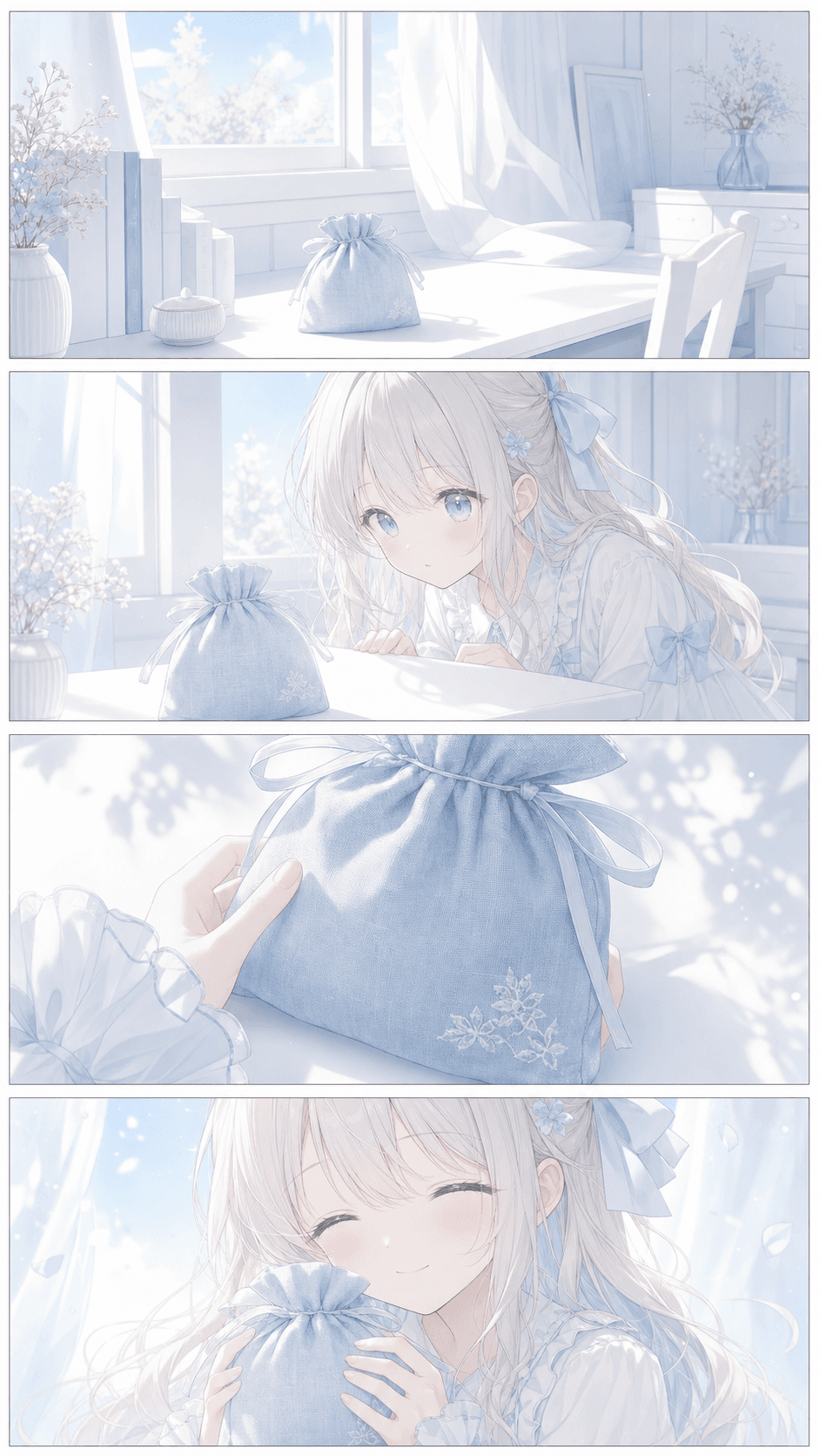 水色のリネンポーチに朝がふわっと入ったよ