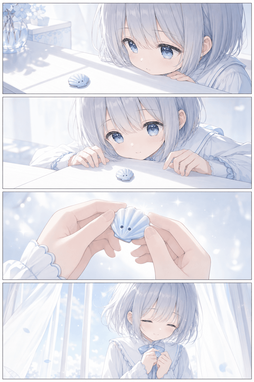 水色の貝ボタンに朝がころんだよ