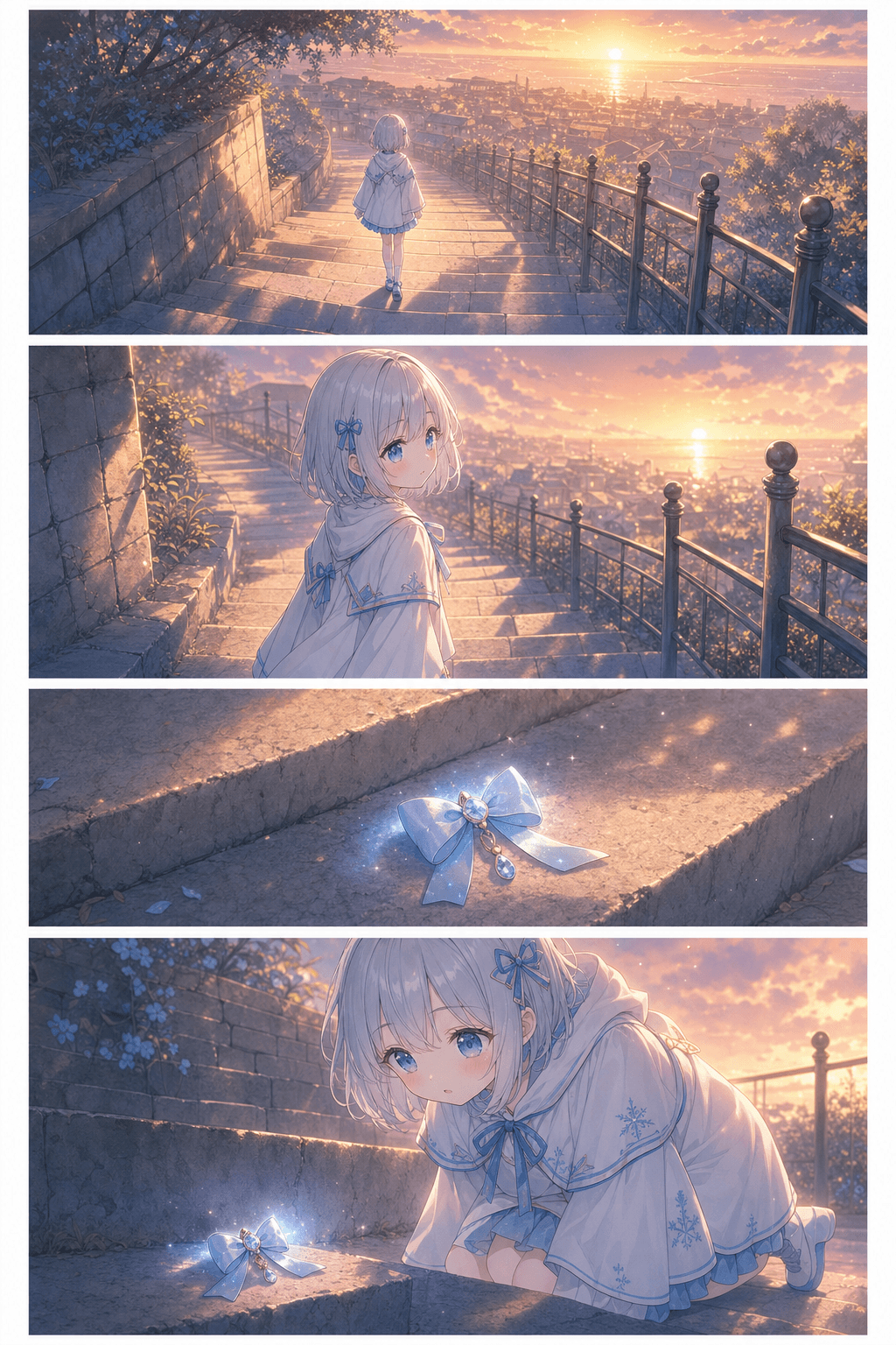 夕暮れ階段の青いチャーム