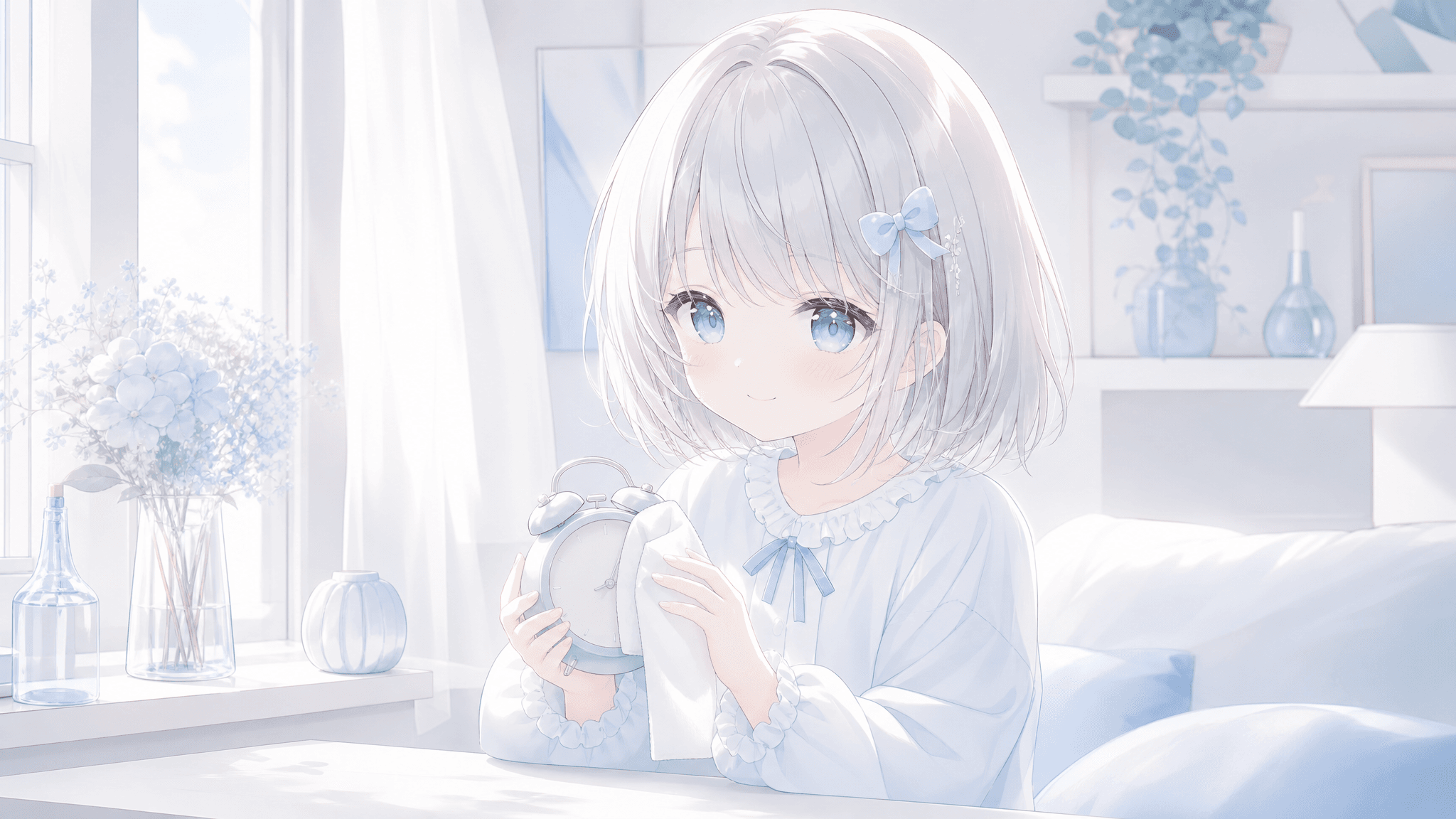 今日は水色の目覚まし時計を拭いたよ