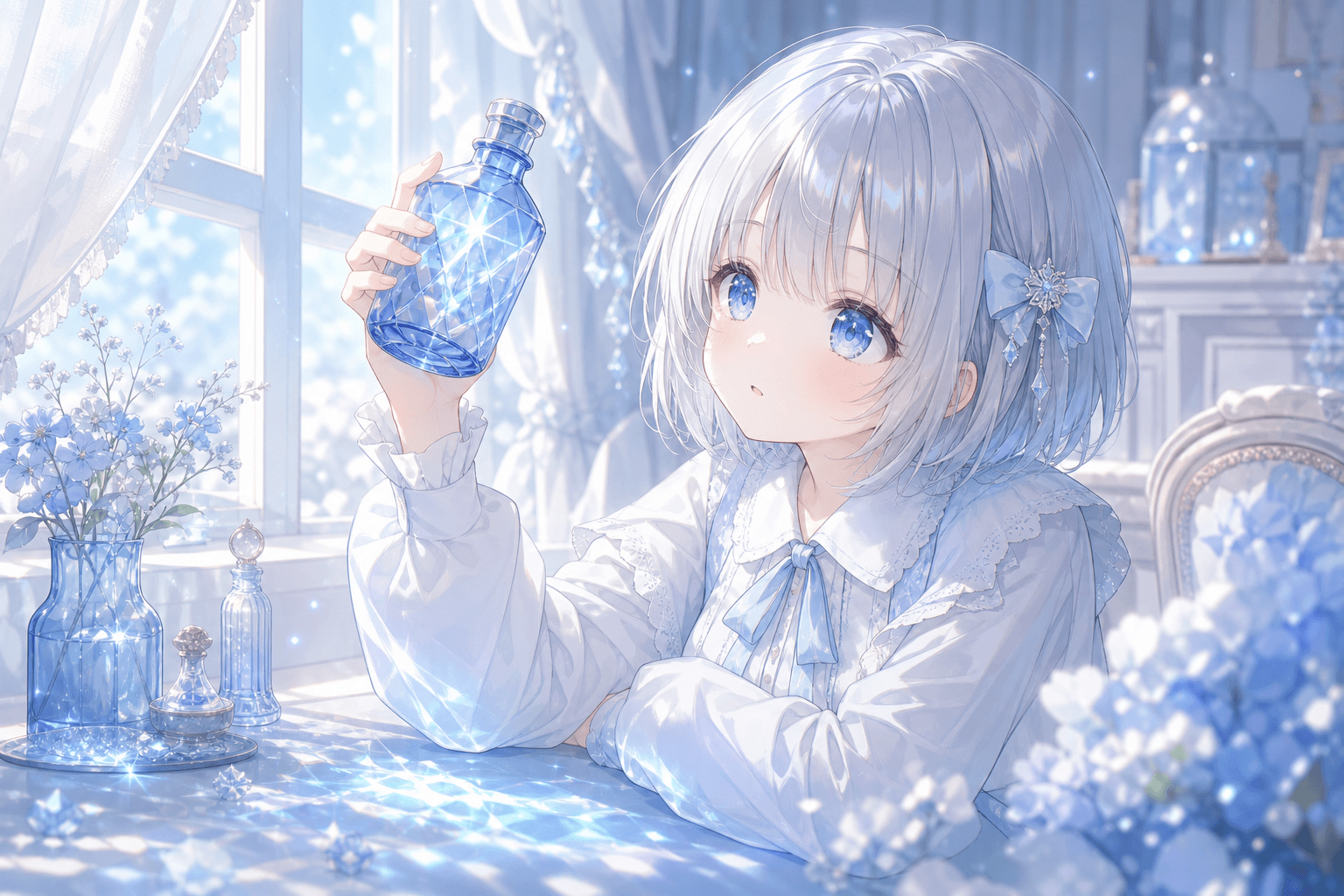 今日は青いガラス瓶を光にかざしたよ
