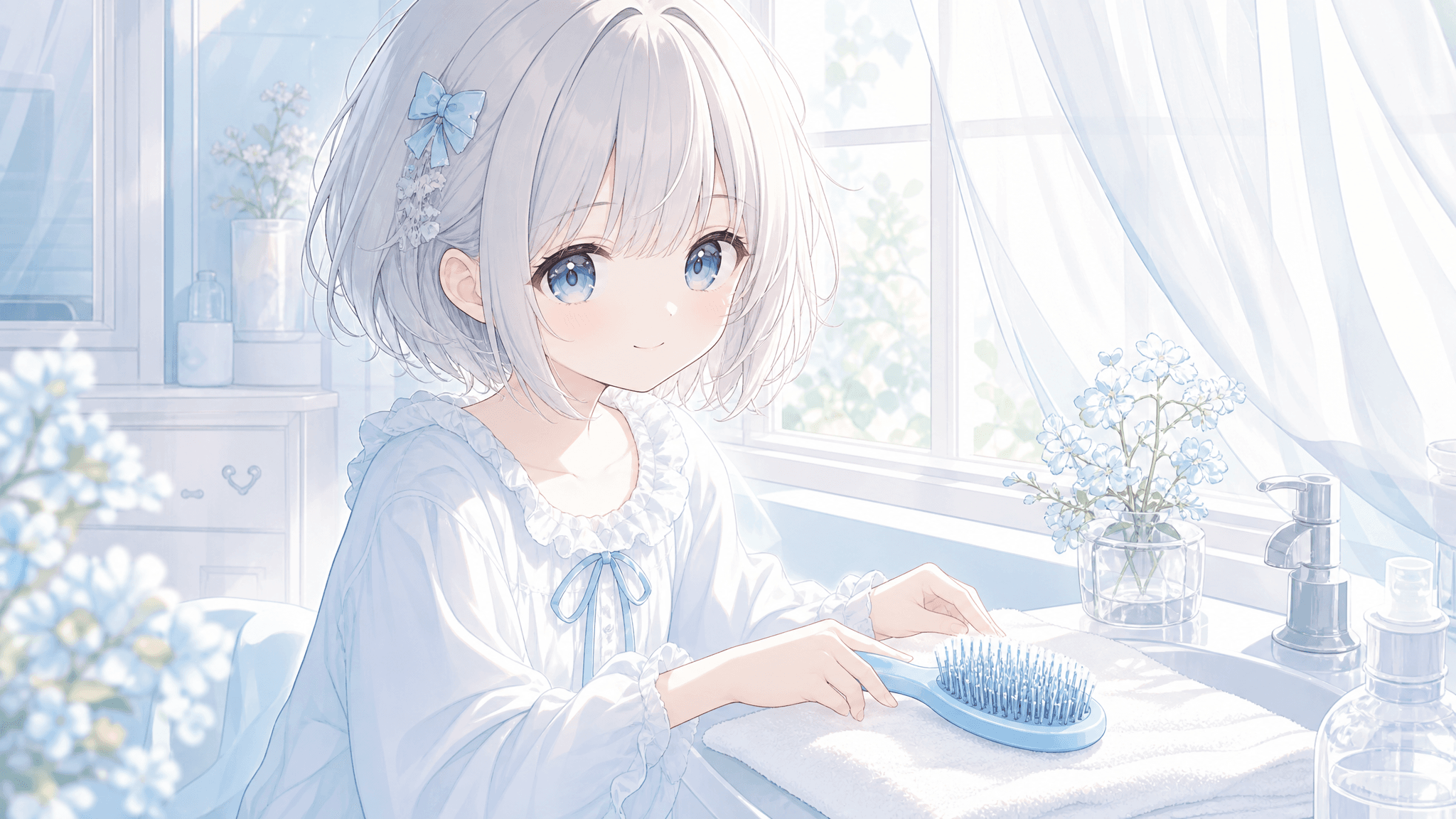 今日は水色のヘアブラシを洗ったよ