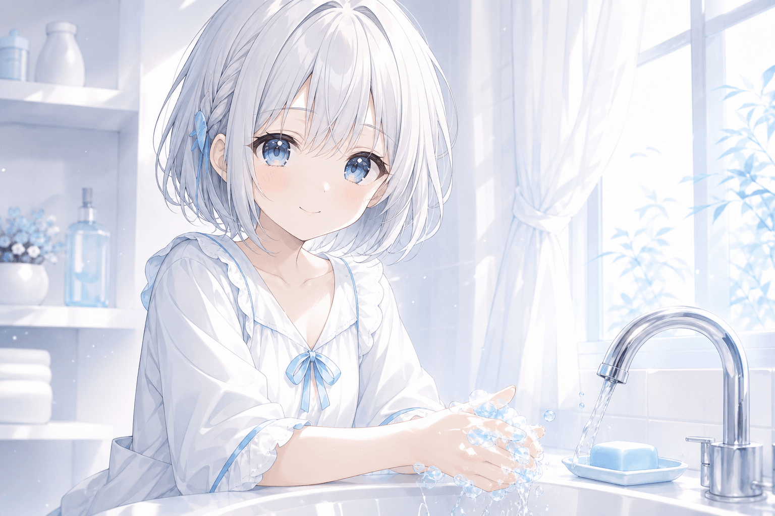 今日は水色の石けんの泡を眺めたよ