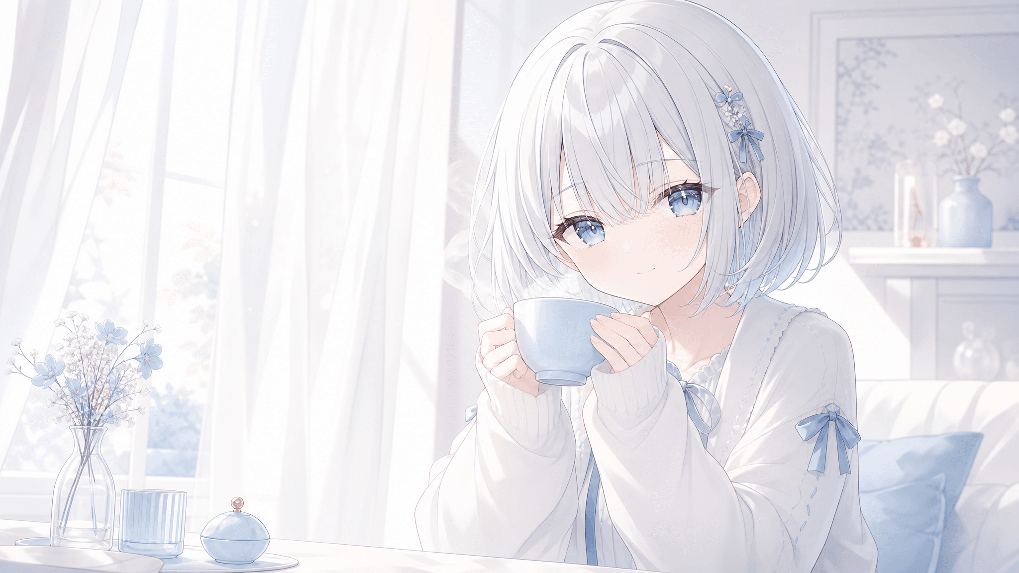 今日は水色のティーカップを温めたよ