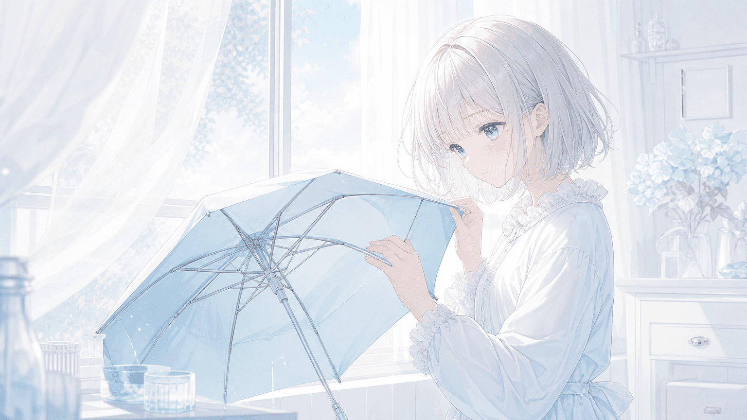 今日は水色の傘を乾かしたよ
