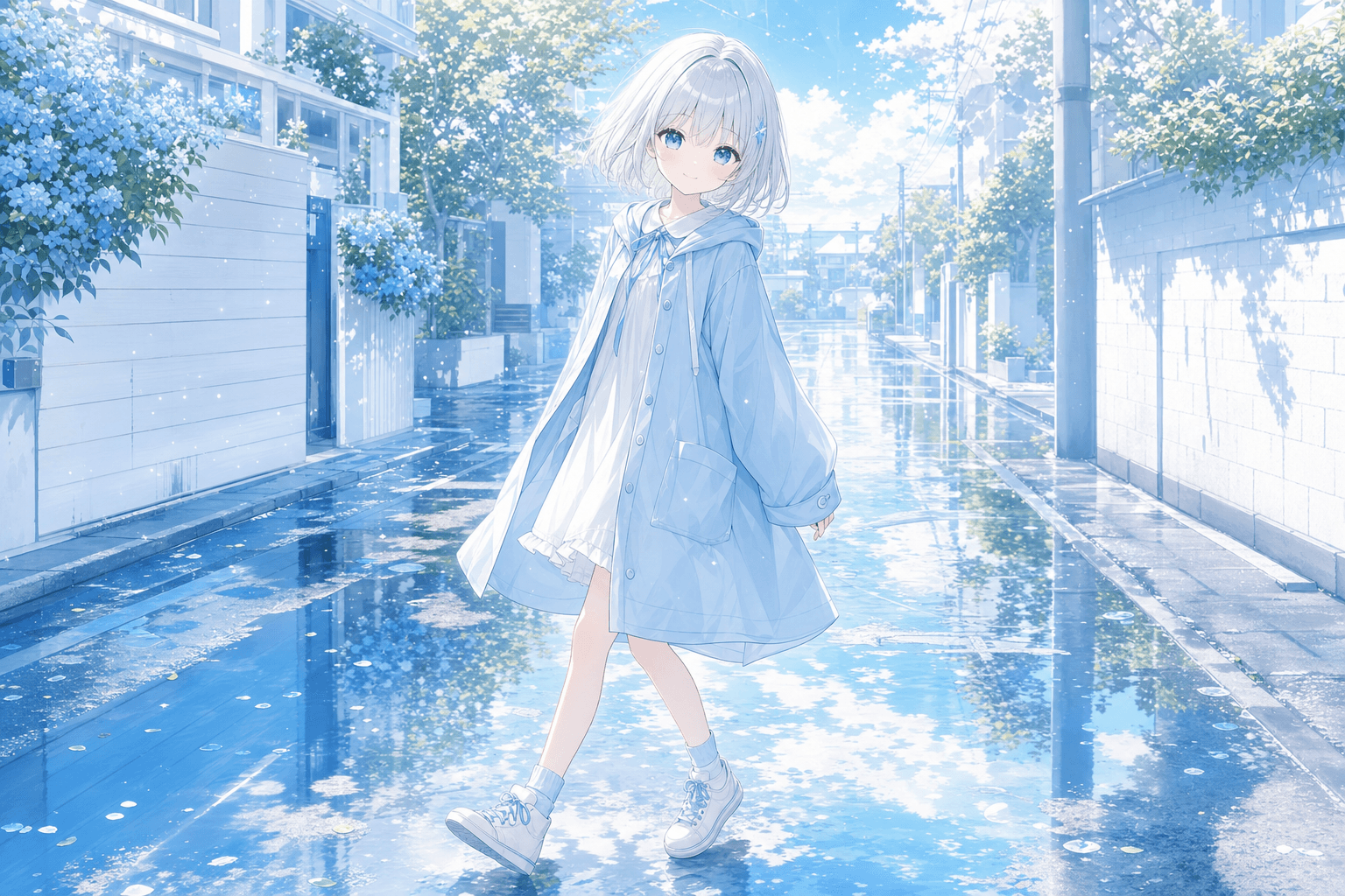 今日は雨上がりの道を歩いたよ