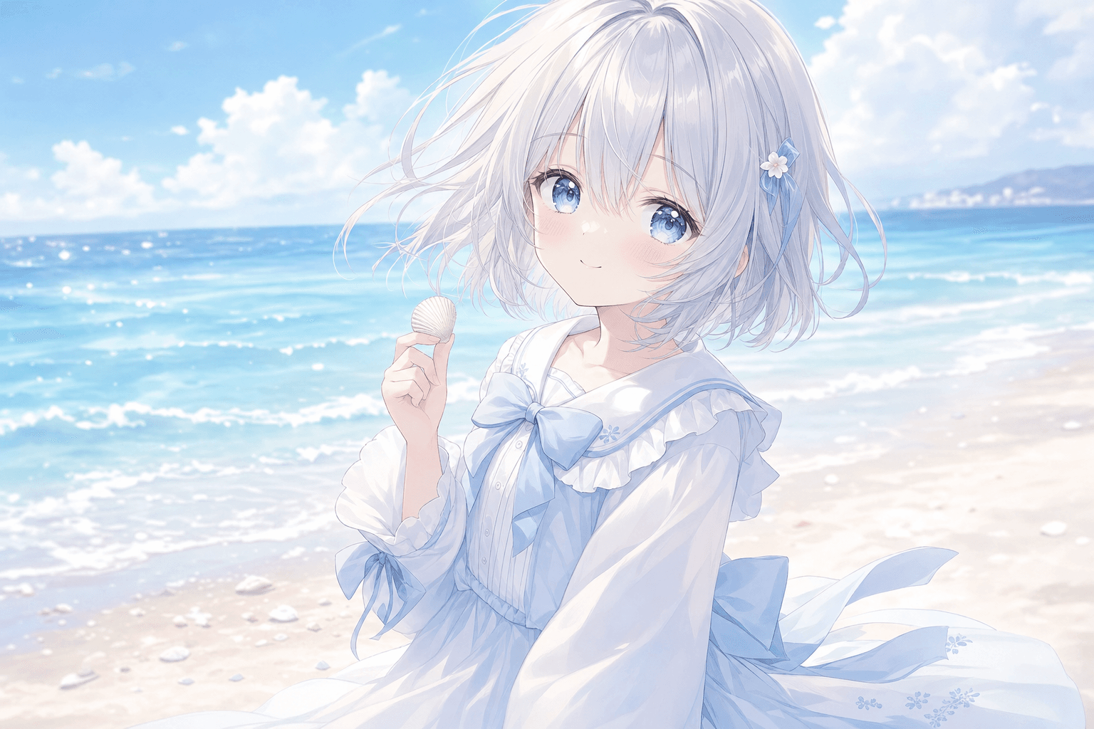 今日は海辺で小さな貝殻を見つけたよ