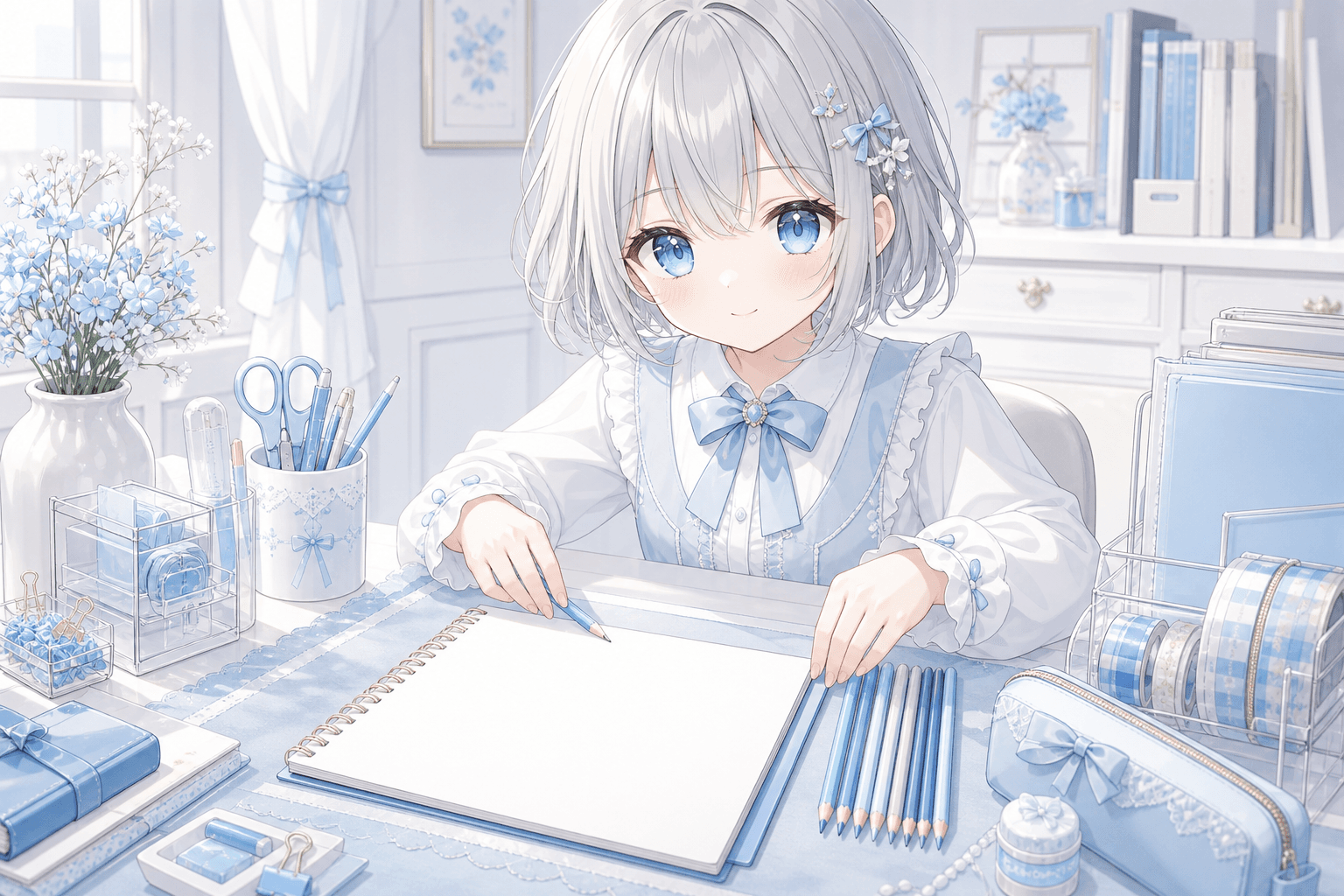 今日は青い文房具を並べてみたよ