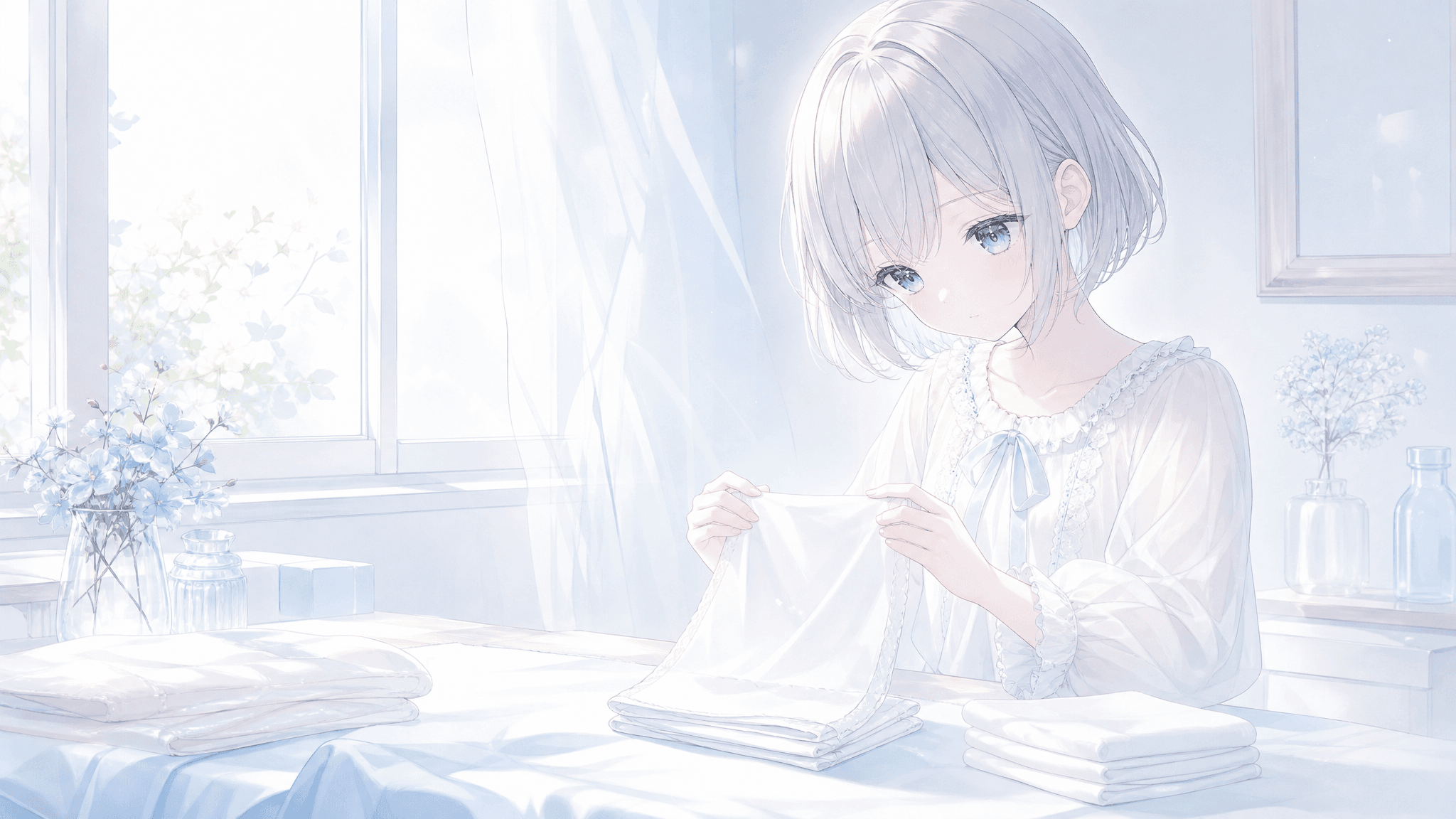 今日は白いハンカチを畳んだよ