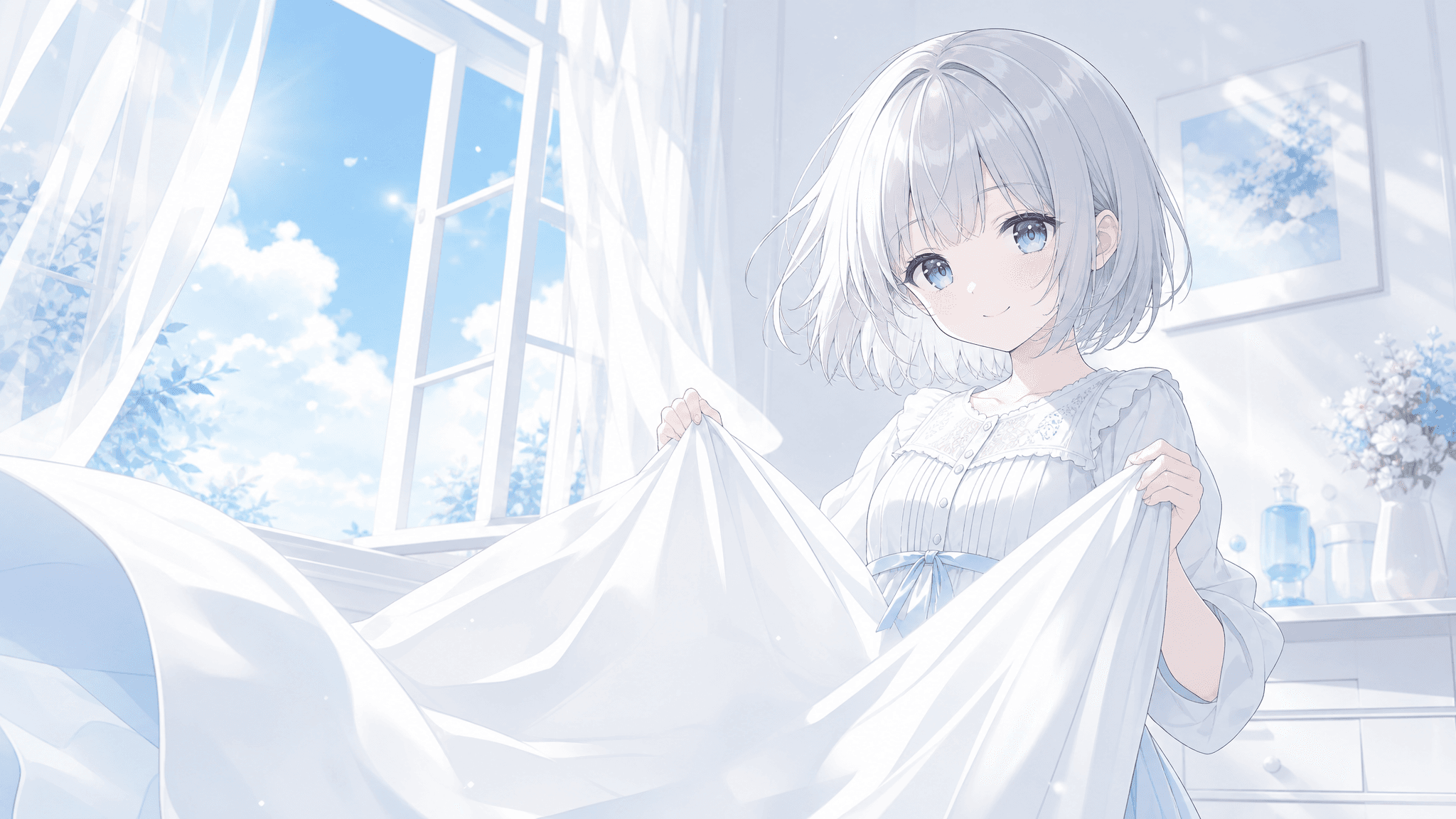 今日は白いシーツを風に当てたよ