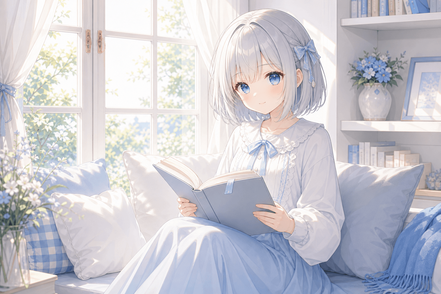 今日は窓辺で本を読んだよ