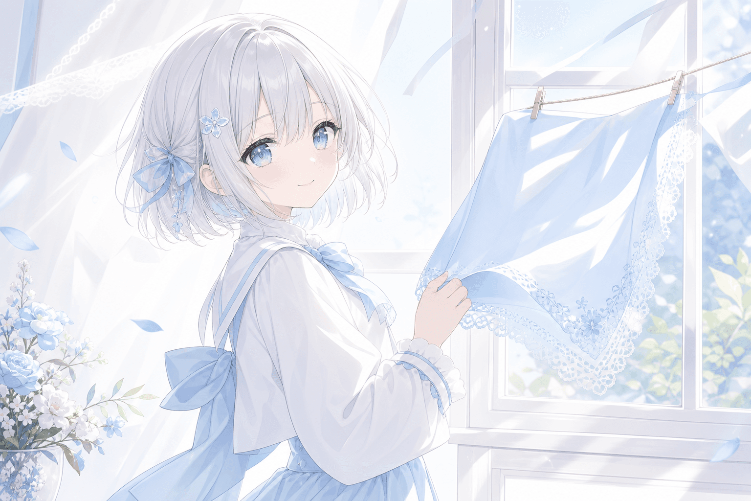 A Blue Handkerchief Moving in the Morning Breeze