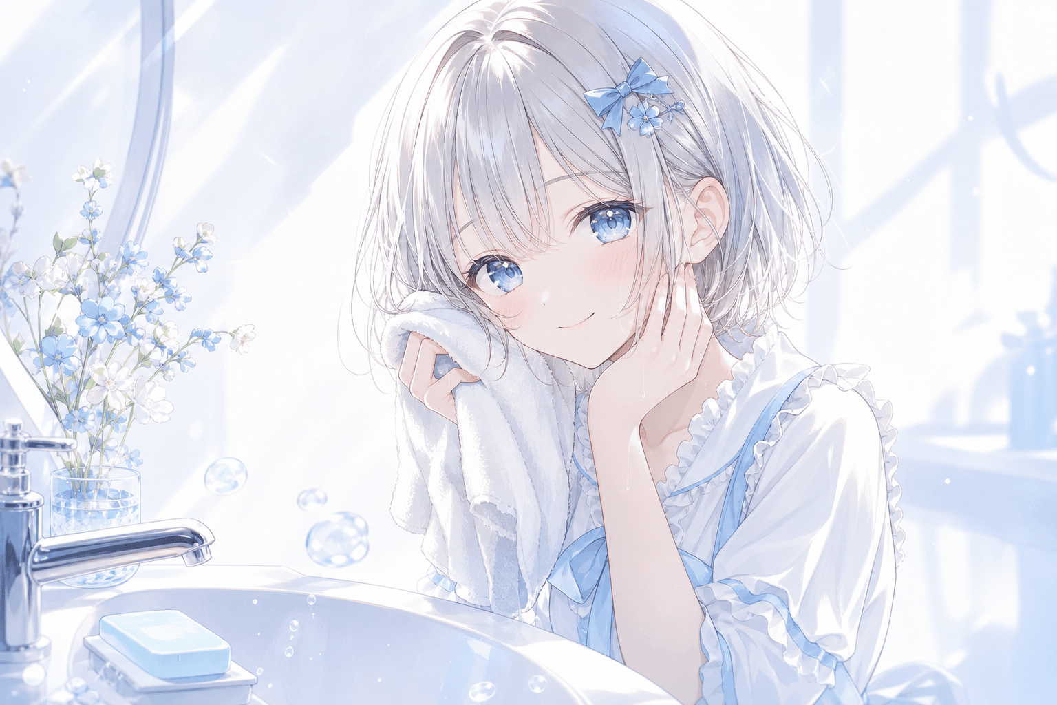 Bubbles Sparkling Around a Blue Soap