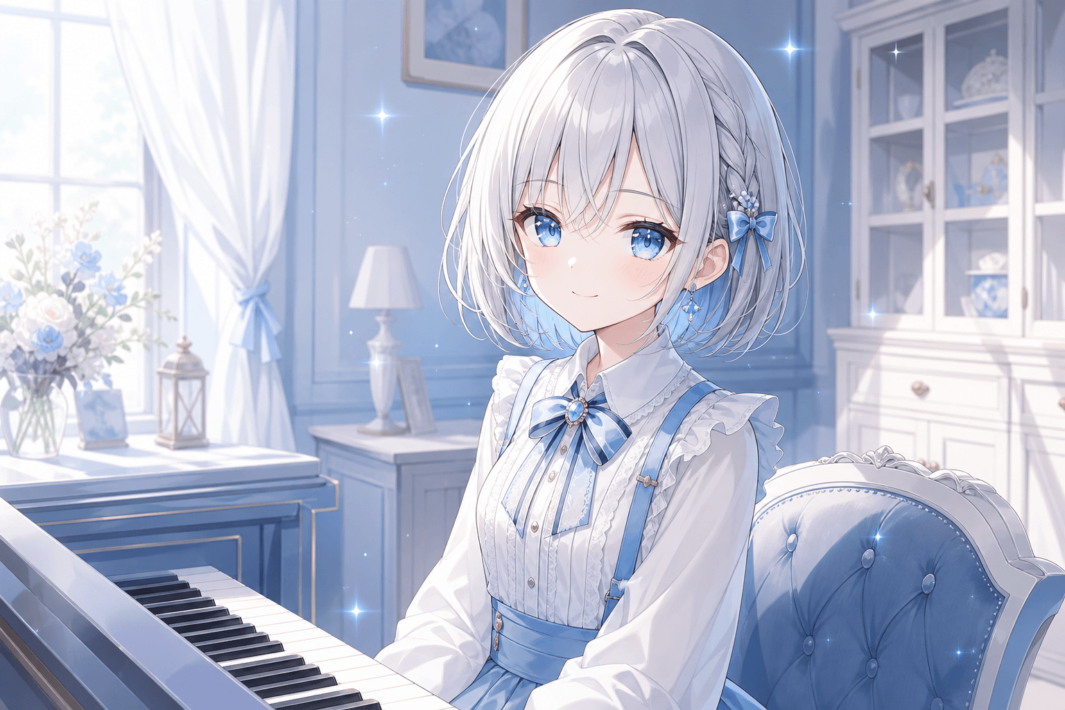 音楽室にひろがる青い光