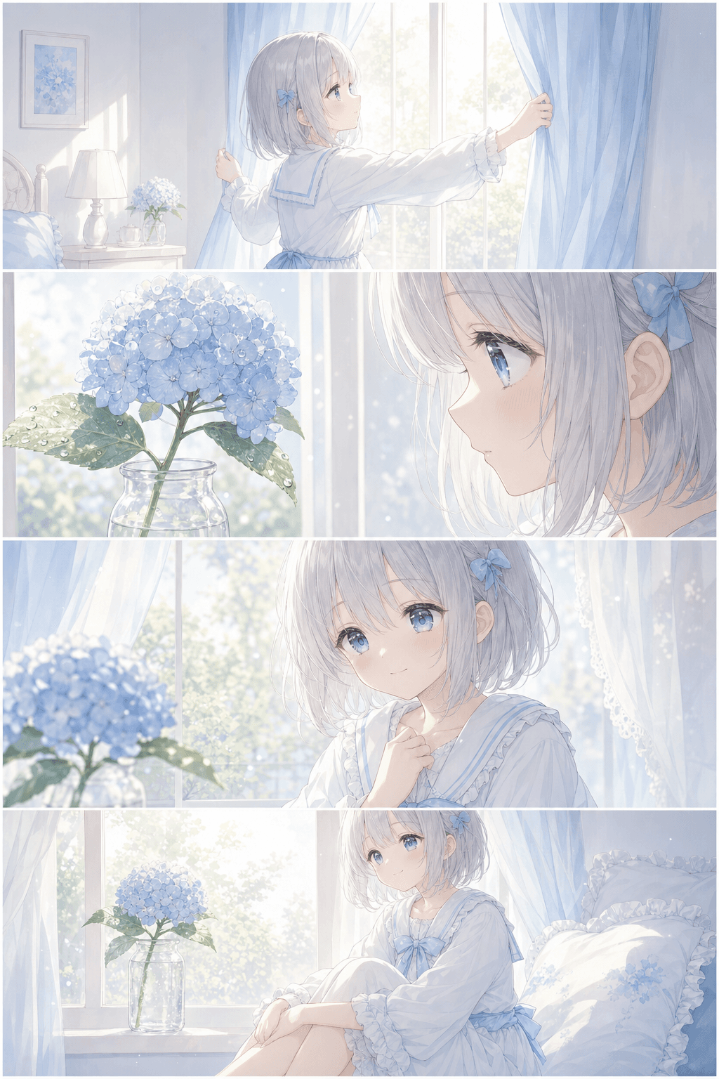 朝のあじさいに光が落ちたよ