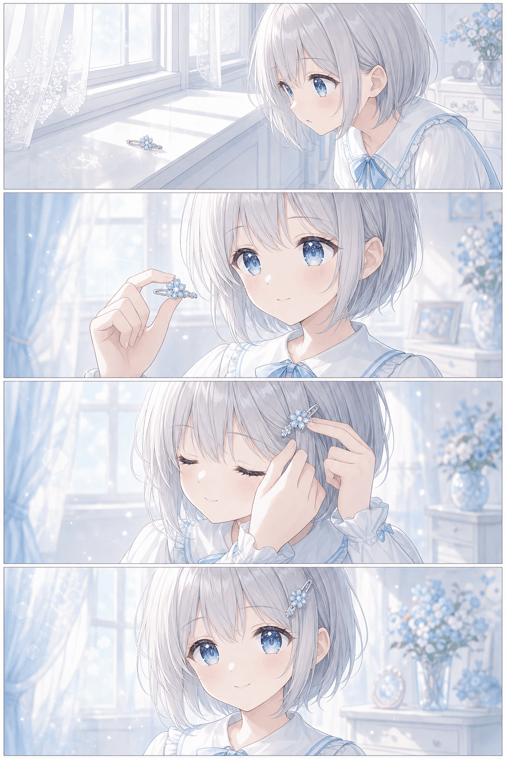 青いヘアピンが窓辺で光った朝