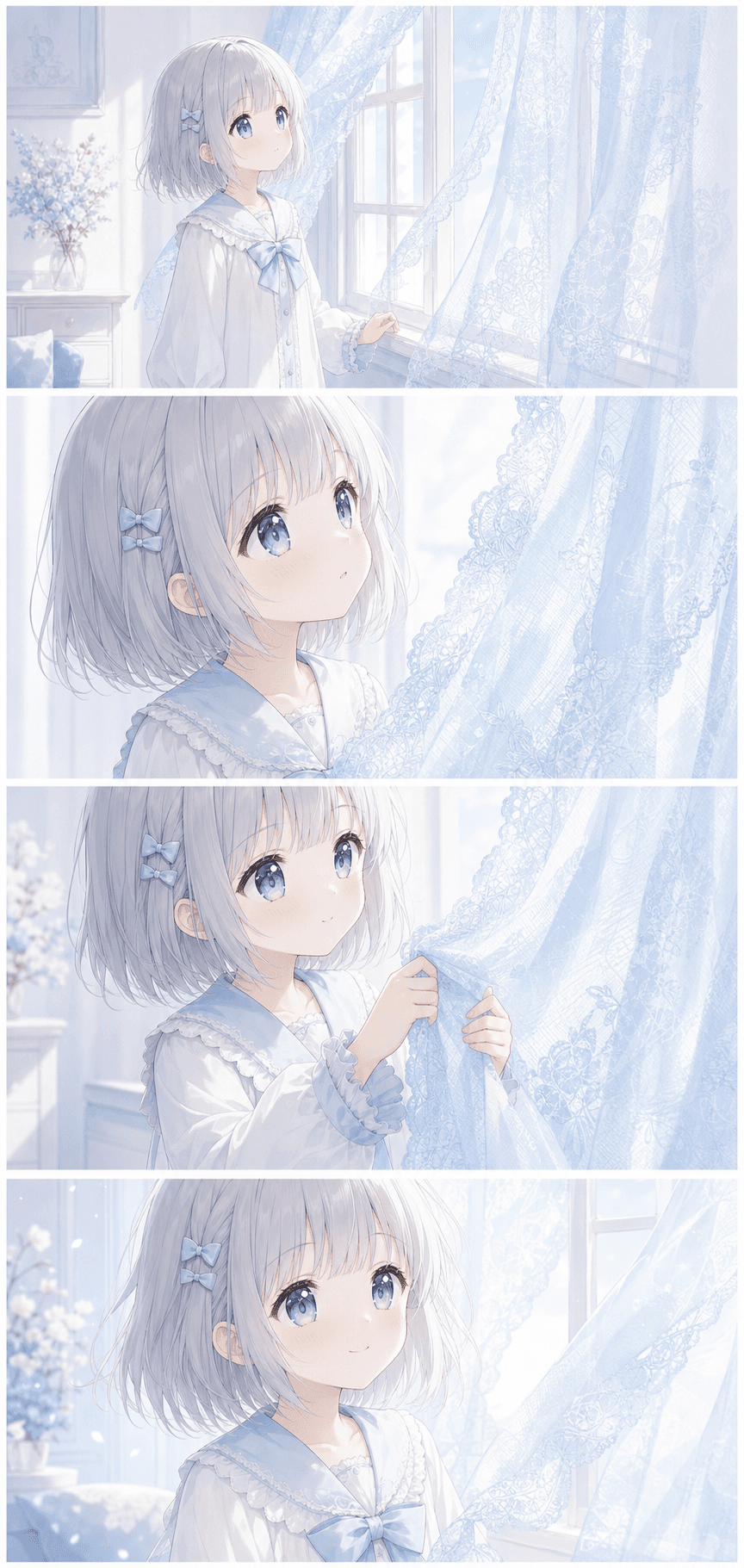 水色のレース影が朝にほどけたよ