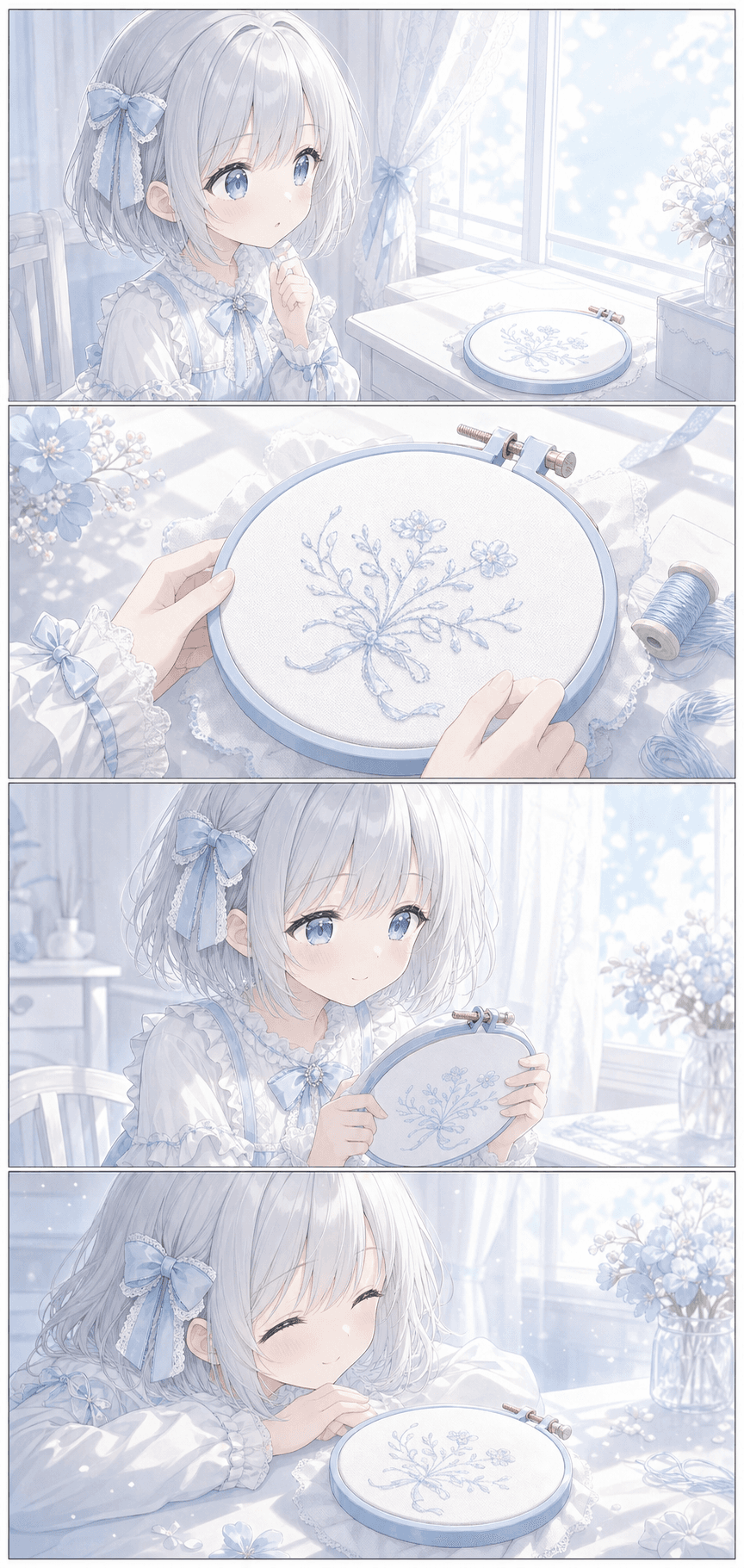 水色の刺繍枠に朝が咲いたよ